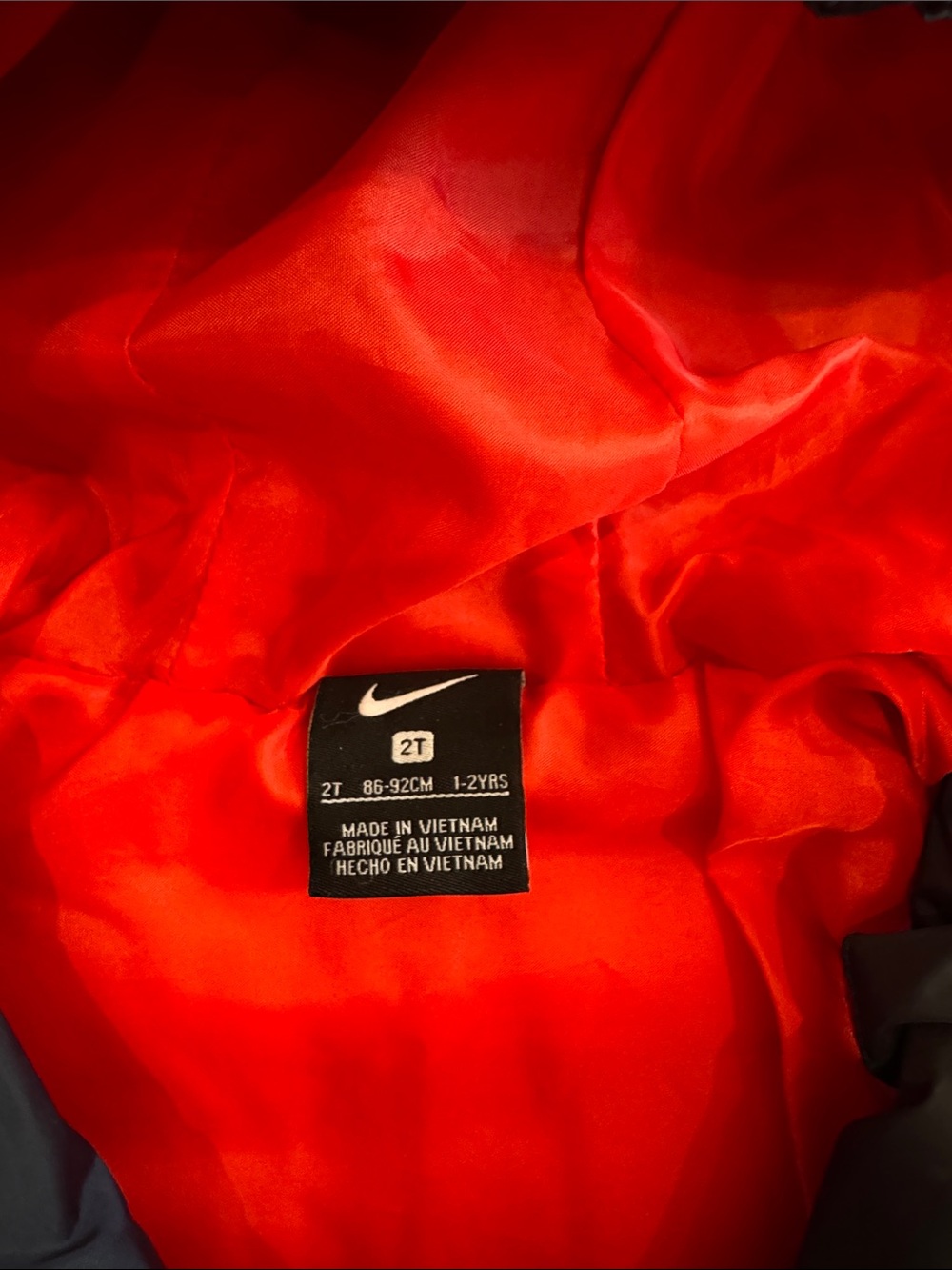 Nike Toddler Boys Puffer Jacket 2T Navy Red Hooded Zip Coat Winter - Picture 2 of 9
